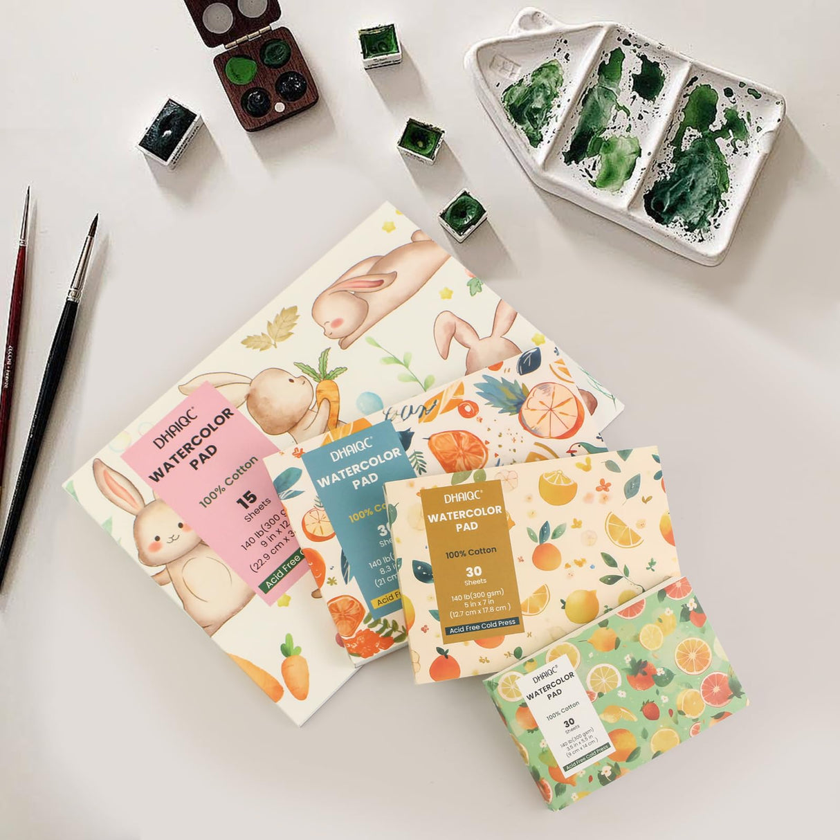 Watercolor Paper Pad, 30 Sheets, A5 (8.3 x 5.8"), 100% Cotton Paper, Glue Bound, 140LB/300GSM Cold Pressed Water Color Paper for Watercolor Drawing, Mixed Media, Art Journaling (8.3 x 5.8 Inch) DHAIQC