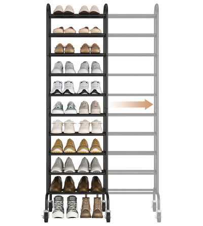 STORAGE MANIAC Expandable Shoe Rack, 44 Pairs Stackable Small Shoe Rack, Metal Adjustable Shoes Organizer for Closet, Entryway, Hallway, Garage, Front Door, Shoes Shelves, Black 10 Tier