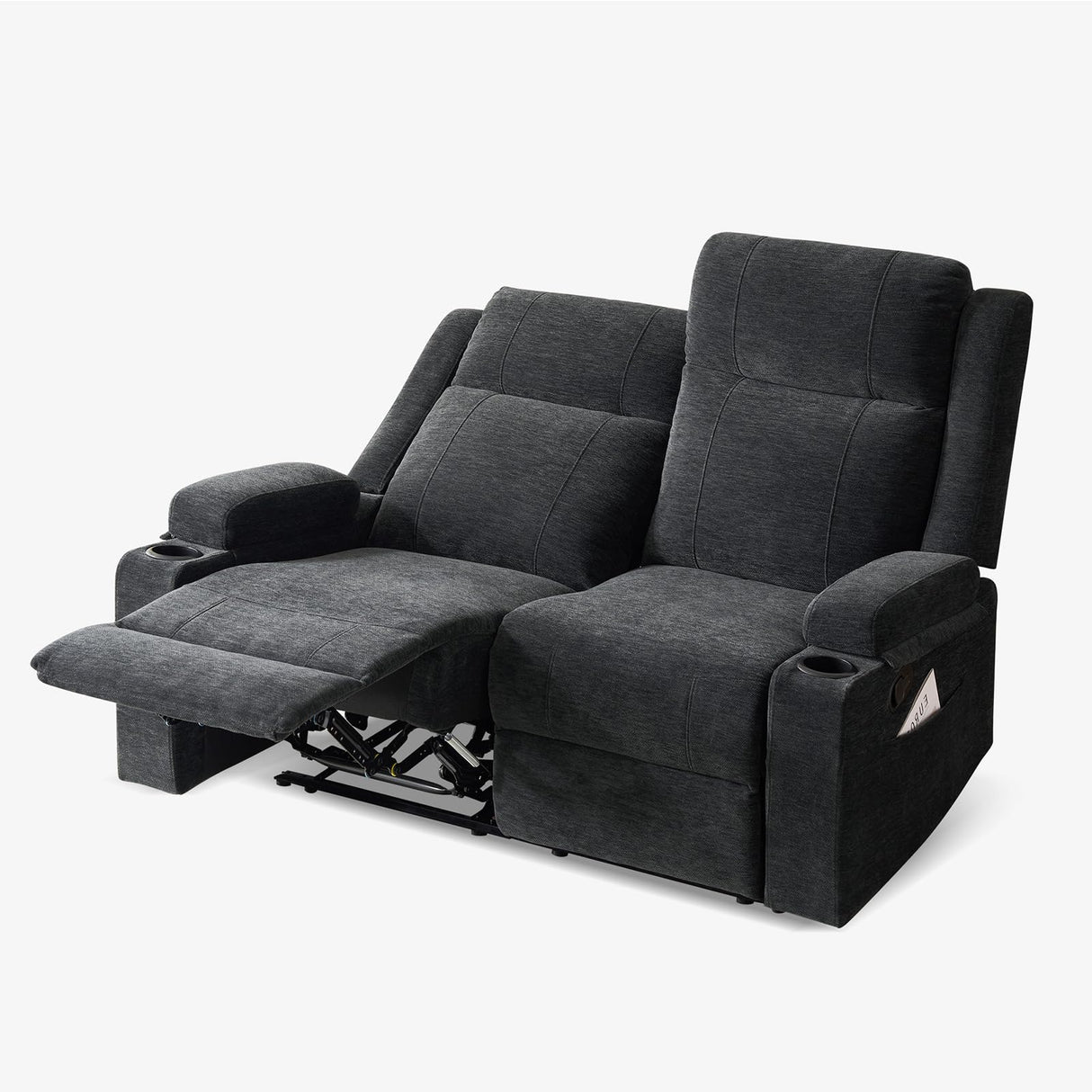 LURVIA 55" RV Loveseat Recliner – Space-Saving Double Reclining RV Sofa, Compact Theater Seating with Cup Holders & Storage Pocket, Black Chenille Couch for Camper, Motorhome & Home Theater LURVIA