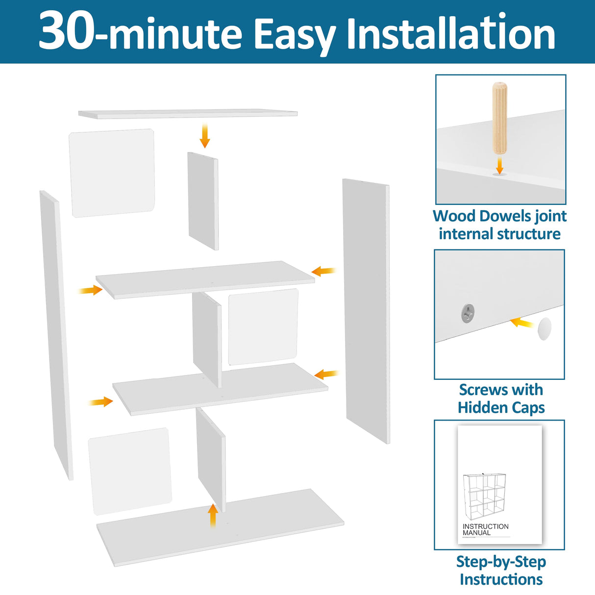PrimeZone Stackable 6 Cube Storage Organizer: Wood Cubes Shelf Fits Cubby Bins - Square Cubicle Bookshelf Cabinet for Closet Bedroom - Open Storage Shelf for Toy Clothes Book Organization, White PrimeZone