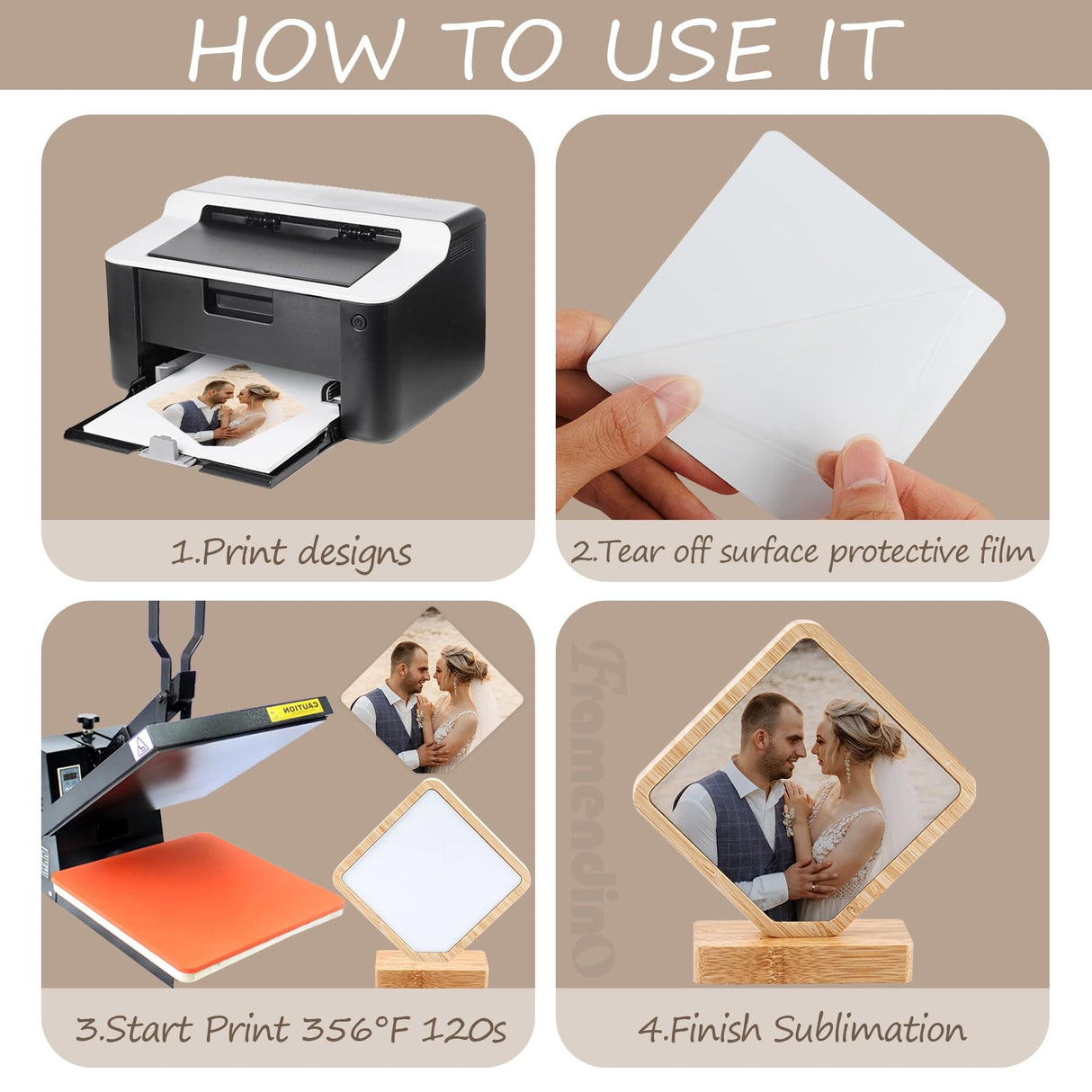 Framendino, 1 Pack Sublimation Photo Frames Blanks Heat Transfer Wood Diamond Shape Picture Frames for DIY Photo Prints Framendino