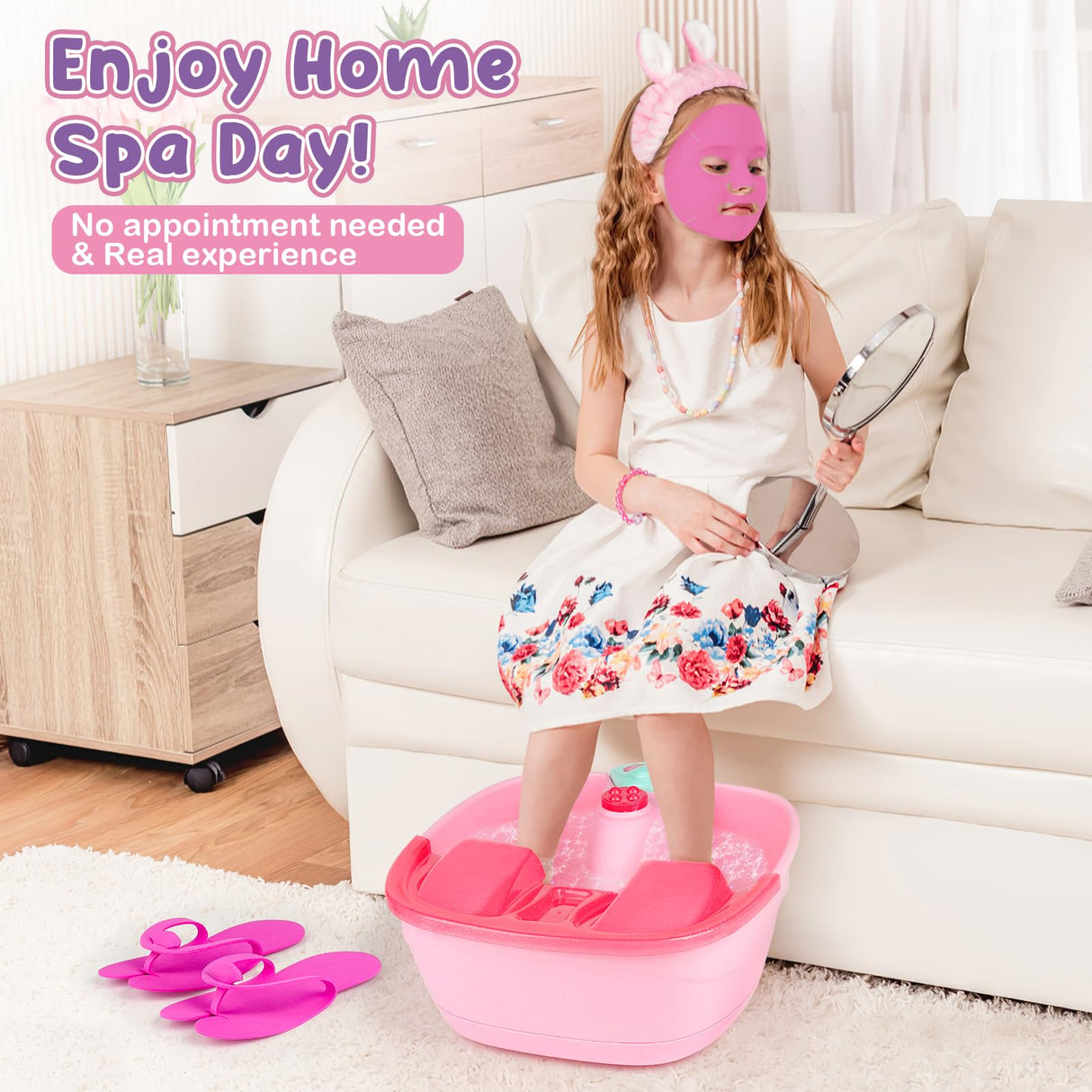 Kids Foot Spa & Nail Kit - Kids Spa Day Kit for Girls with Mask Foot Bath and Nail Dryer - Manicures Pedicure Toy Kit Nail Art Salon Girl Stuff - Christmas Birthday Gifts for 6 7 8 9 10-12 Year Old Dreamon