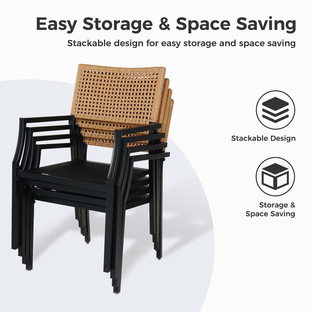 Grand patio Dining Set 5-Piece, Outside Dining Set for 4, 5 Pieces Patio Furniture Sets, Outdoor Furniture with 4 Open Weave Chairs and Square Wood Grain Table Top with Umbrella Hole for Yard Grand patio