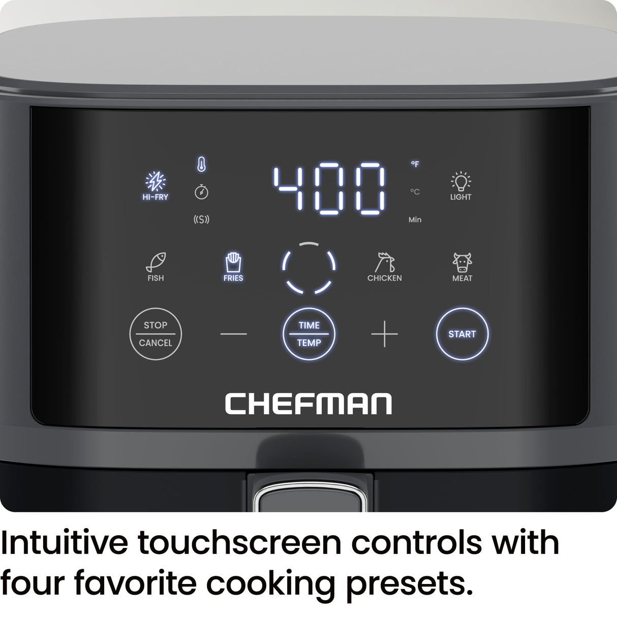 Chefman Air Fryer – 4 QT Compact Airfryer for Quick & Easy Meals, Features Hi-Fry Technology for Extra Crisp, Easy-View Window, Touch Controls with 4 Presets, Nonstick & Dishwasher Safe Basket - Grey Chefman