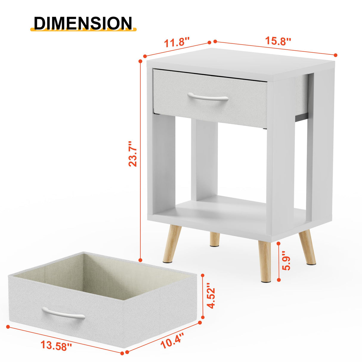 GYIIYUO Nightstands Set of 2 with Fabric Storage Drawer and Open Wood Shelf, Side Table with Storage for Bedroom, Night Stand with Drawer for Bedroom, Bedside Tables - White 24" H GYIIYUO