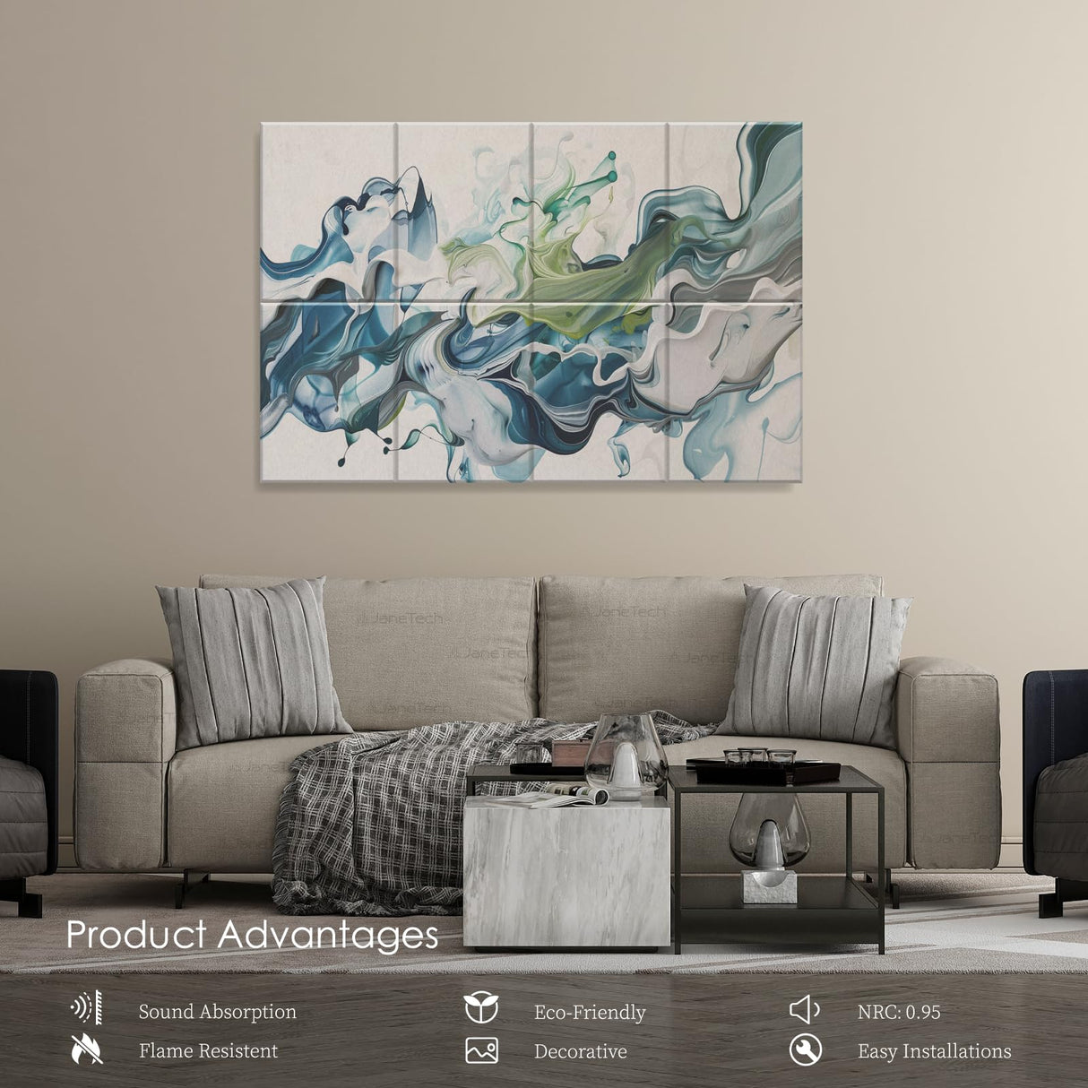 JaneTech 8-Pack Art Acoustic Panels Sound Absorbing Panels, 48x32 Inch Decorative Acoustic Panels, Sound Absorbing Wall Art with Nano Glue for Recording and Home Studio, Office,Conference JaneTech