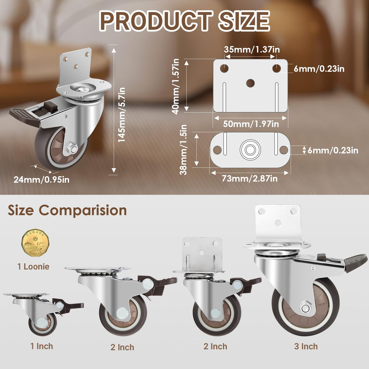 W B D WEIBIDA 3 Inch Side Mount Casters Wheels, L-Shaped Rubber Casters Set of 4, 360 Degree Ball Bearing Swivel Casters, Heavy Duty Casters Wheels for Workbench, Baby Beds, Cabinets, Tables W B D WEIBIDA