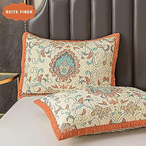BEITE FIBER Bohemian Twin Size Comforter Quilt Sets -2 Pieces Red Quilts 100% Cotton(1Quilt,1 Pillow Shams) with Reversible Bedspreads Bohemian Patchwork Bedding Set Sleep Companion BEITE FIBER