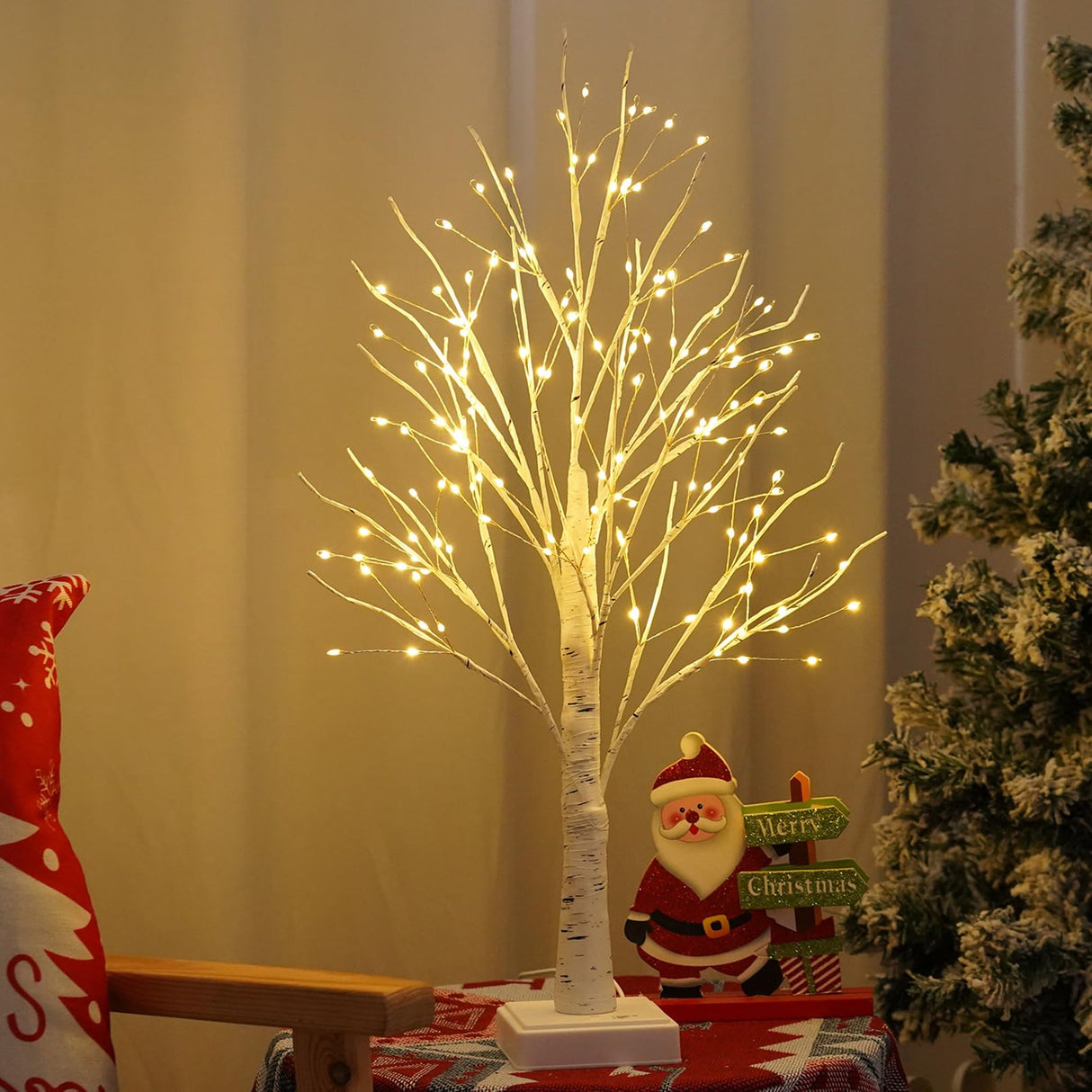 144 LED Artificial Tree Lamp with Timer, DIY Birch Tree with LED Lights, Lighted up Tree Lamp USB/Battery Powered, Fairy Light Spirit Tree for Table Home Wedding Bedroom Christmas (Warm White) PXBNIUYA