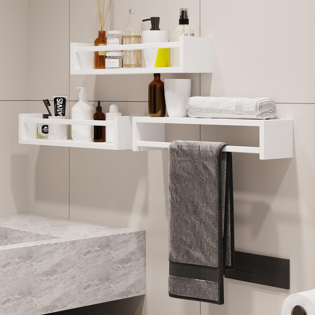 Fixwal Wood Nursery Book Shelves, 16.5 Inch Floating Bookshelves for Wall Set of 3, Baby Kids Decor, Solid Wood Wall Mounted Shelves for Books, Toys and Decor Storage (White) Fixwal