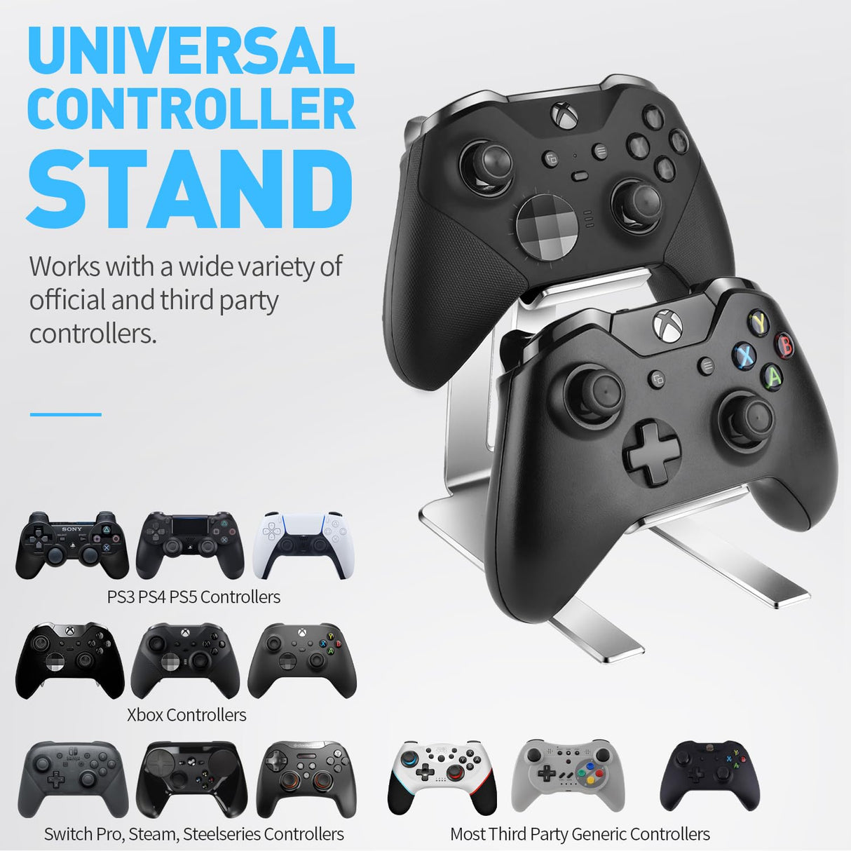 Controller Holder – 2 Tier Universal Aluminum Display Stand Accessories PC Gaming Desk Decor Stuff Gamer Gifts for Xbox Series X S, Elite 2, PS5, PS4, PS3, Switch Pro and Almost All Controller Niubixx