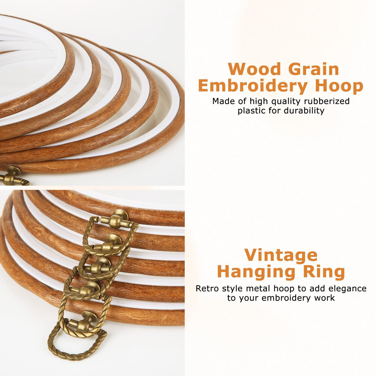 LOYORTY 10PCS Round Embroidery Hoops 8 Inch Imitated Wood Embroidery Frame Plastic Display Frame Ring Cross Stitch Hoops LOYORTY