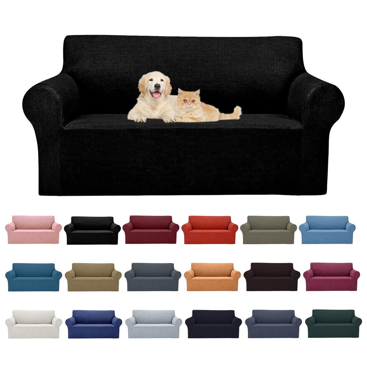 2025 New Stretch Loveseat Sofa Slipcovers Couch Cover for 2 Cushion Furniture Protector Sofa Covers with Elastic Bottom Jacquard Fabric Small Checks for Pets, Kids - Black Cupuamon