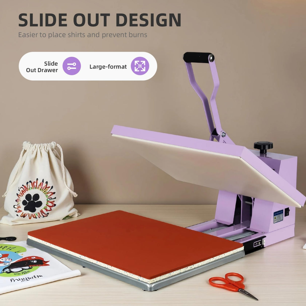 TLSols Heat Press 16x24 in, Manual Heat Press Machine for T Shirts, Swing Away T Shirt Pressing Machine for Garments Bag Textile Curtain Mousepad, with Slide-Out Base, Purple TLSols