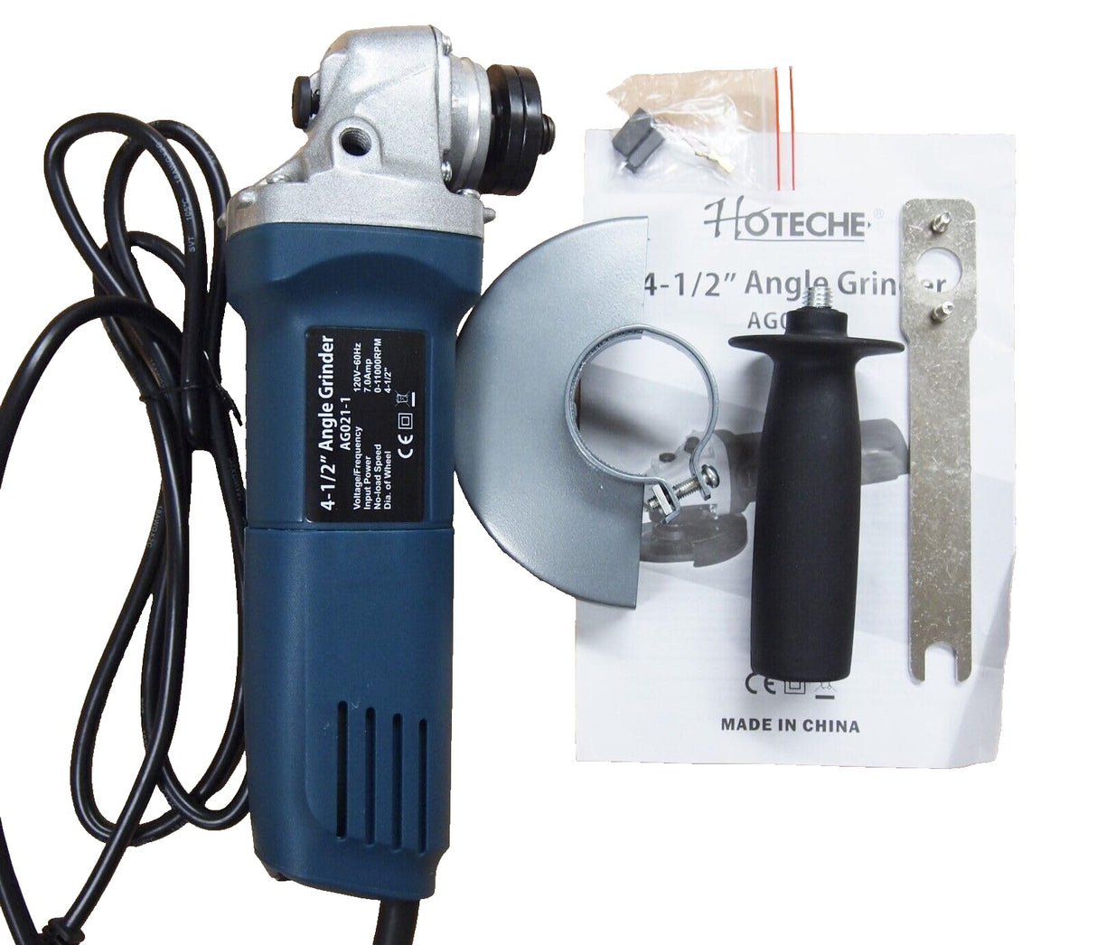 Hoteche 4-1/2"" Electric Variable Speed Angle Grinder 6.5AMP P800421A, Blue Hoteche
