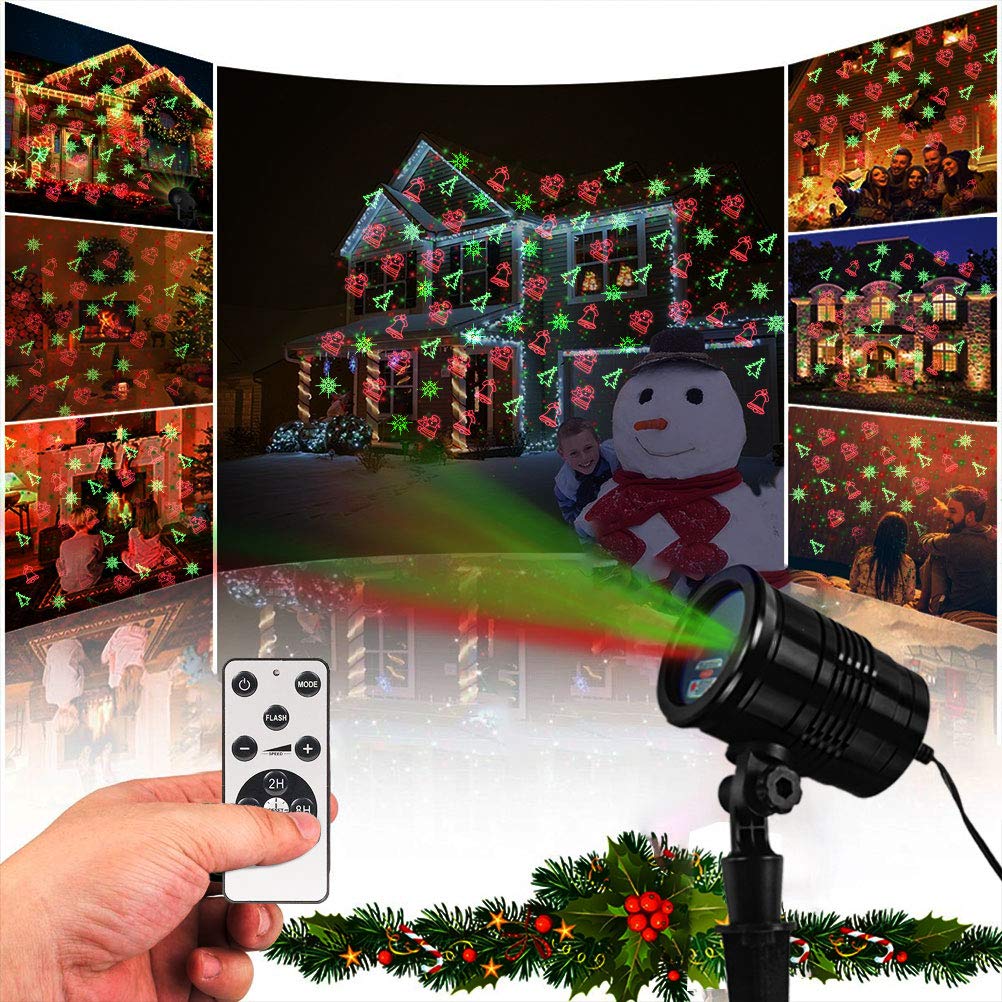 Christmas Laser Lights, Projector Lights Landscape Spotlight Red and Green Star Show with Christmas Decorative Patterns for Indoor Outdoor Garden Patio Wall YINUO LIGHT