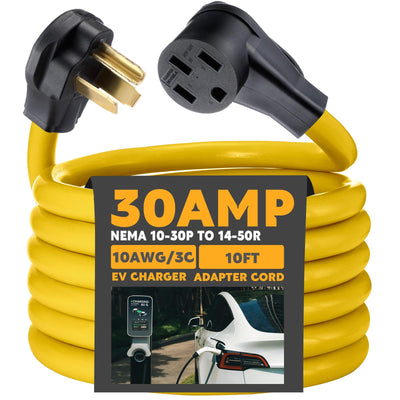 Tellegloww 10ft EV Charger Adapter Cord Compatible with NEMA 10-30P to 14-50R, 30 Amp Dryer to 50 Amp EV for Level 2 Charging, 4 Prong to 3 Prong Power Extension Cord with Handle, ETL Listed