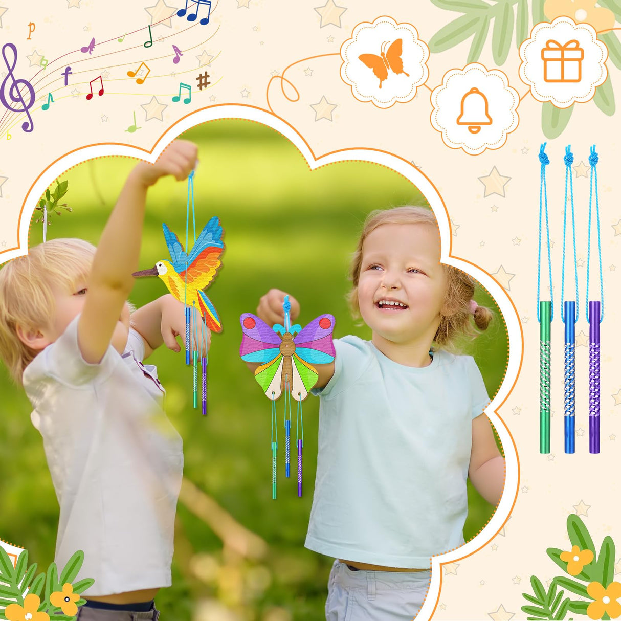 Leinuosen 30 Pcs Wind Chime Kit Hummingbird Wooden Wind Chimes Decorative Butterfly Windchimes Hanging Dragonfly DIY Wind Chimes for Kids Indoor Outdoor Garden Home Patio Party Crafts Decorations Leinuosen