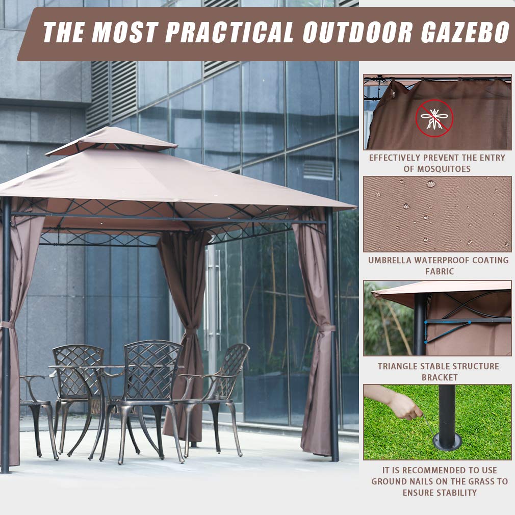 Gazebo Canopy Tent 10' X 10' BBQ Outdoor Patio Grill Gazebo for Patios Large Garden Top Gazebo with Sidewall Party Tent FDW