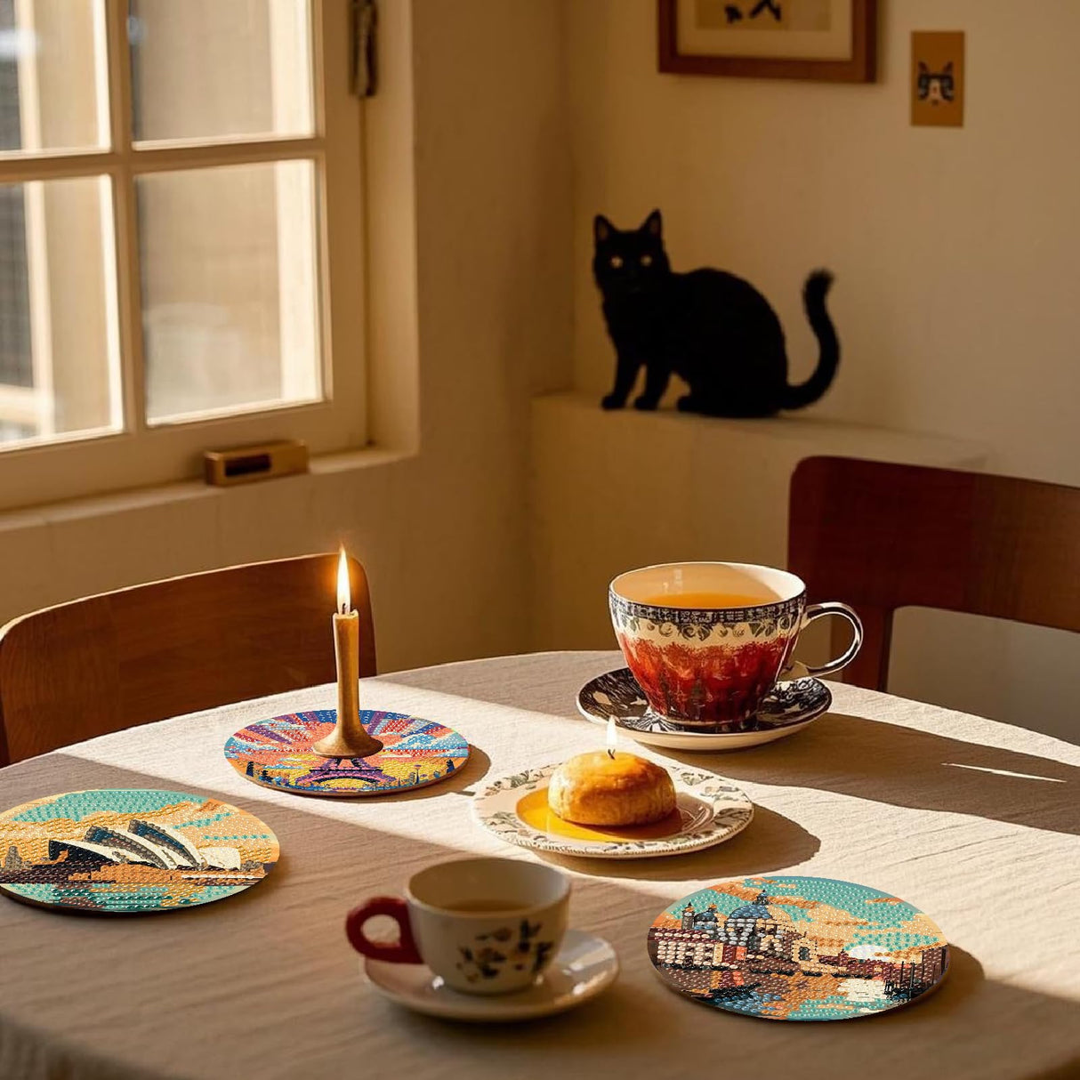 8 Pcs Famous buildings Diamond Art Painting Coasters Kits,Landscape Coaster with Holder for Adults, Non-Slip DIY Dot Paint Craft Kits,5D Full Drill DIY Diamond Dot Gem Art Kit Home Decor Arts Craft NEGEKFKX