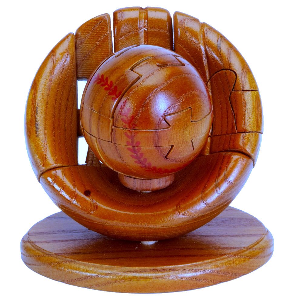 CHH 6140 4.5 Inch Wooden Baseball and Glove 3D Puzzle, Dark Wood Finish CHH