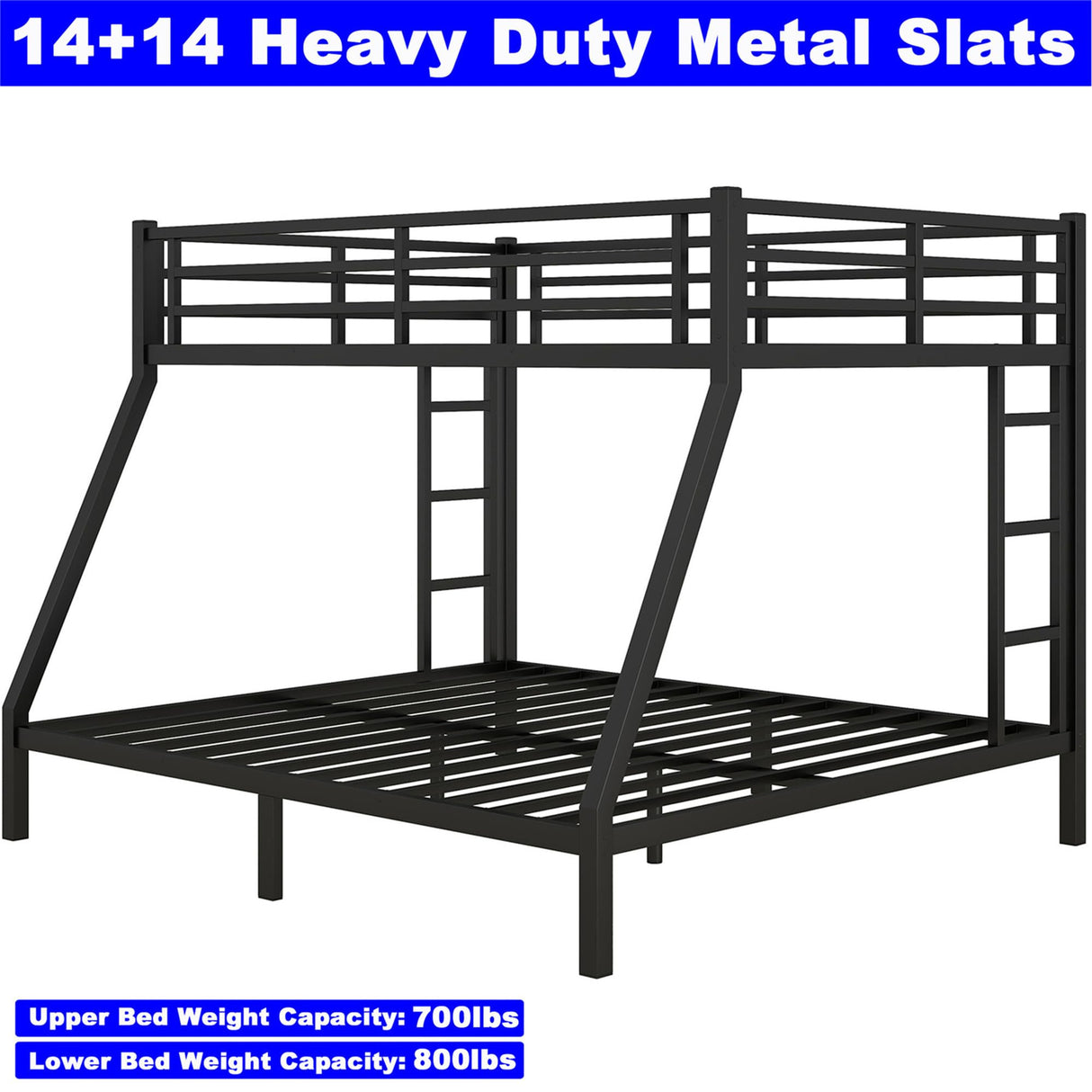 TEVHONE Upgraded Version Thicken Heavy-Duty Metal Queen Over King Bunk Bed for Adults, Steel King Size Bunk Bed Frame with Ladder, Easy Assemble (Queen Over King) TEVHONE