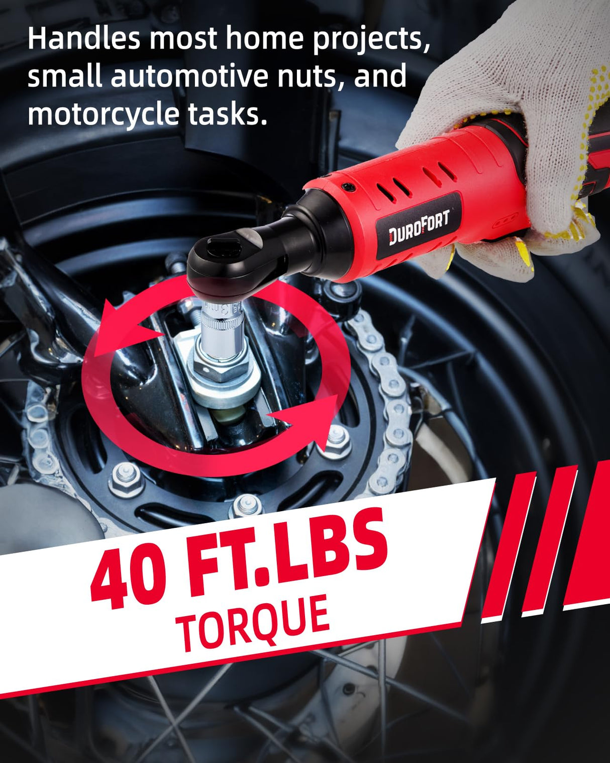 DuroFort Cordless Electric Ratchet, 12V Ratchet Wrench Tool Kit 40 FT.LBS, with LED Light, 500RPM Variable Speed Wrench, 2-Pack 2.0Ah Battery, 7 Sockets, 1/4" Socket Adapter, 3/8" Extension Rod DuroFort