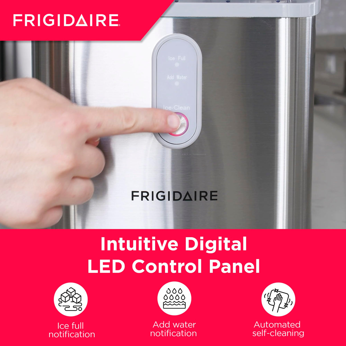 Frigidaire Countertop Crunchy Chewable Nugget Ice Maker, Compact, 33lbs per Day, Metallic Finish Frigidaire