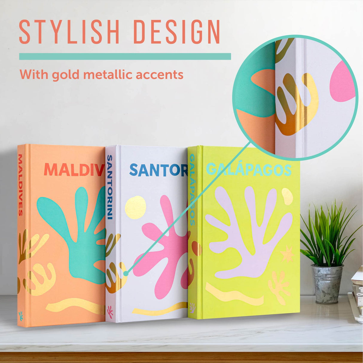 Maplefield XL Travel-Themed Blank Book Set of 3 for Writing, Home Decor, Coffee Table, Bookshelves – Luxury Decor (Maldives, Santorini, Galapagos) Maplefield