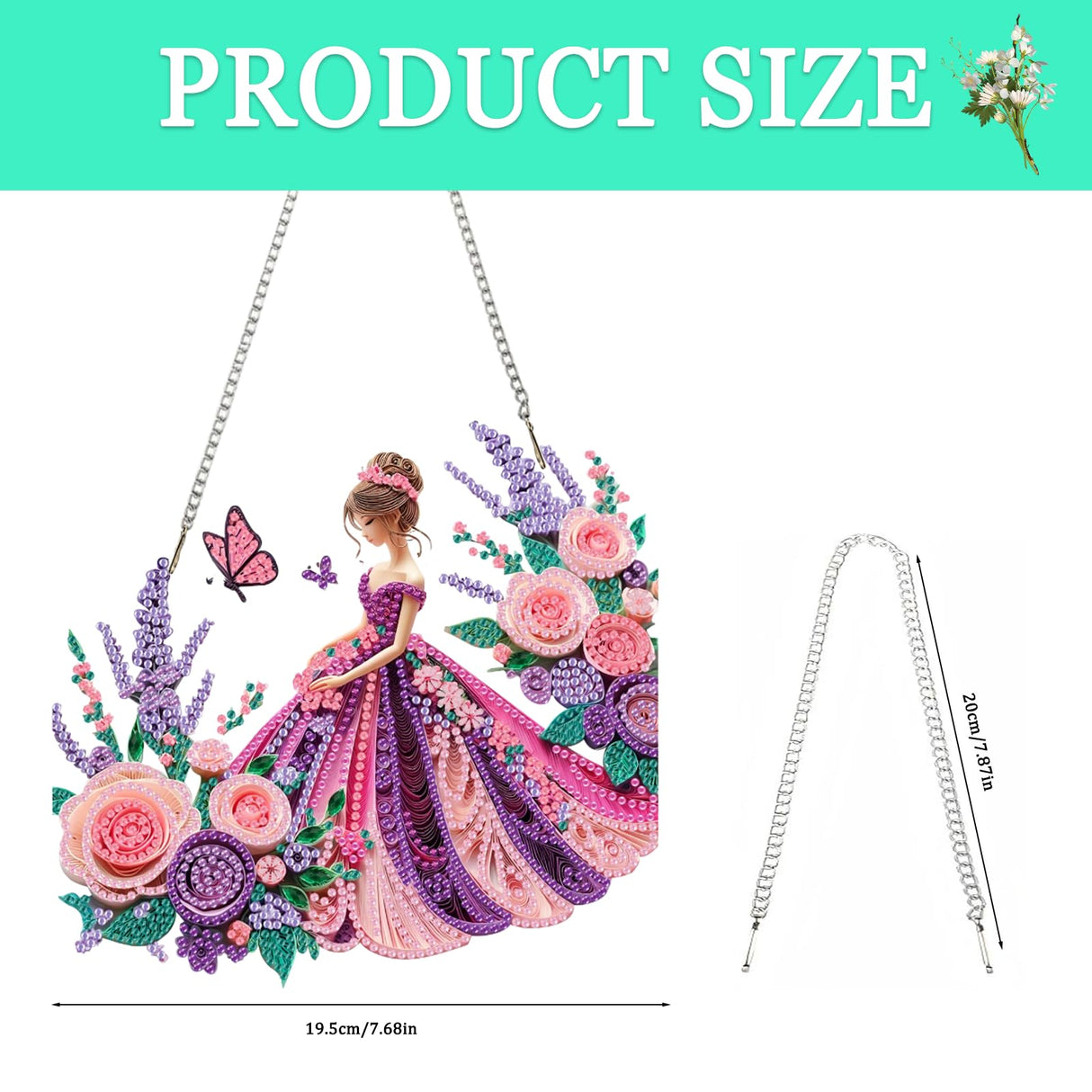 Auremi Flower Diamond Painting Pendant Kits,5D Princess Diamond Art Diamond Painting Hanging Kits,DIY Special Shaped Diamonds Painting Suncatcher Pendant Kit for Adults for Gift Wall Home Decor Auremi