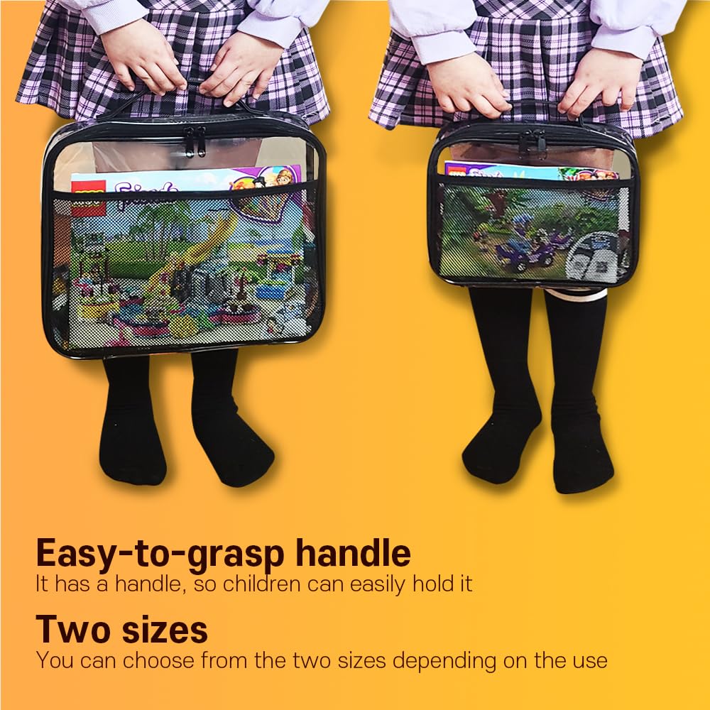 holay 4 Packs PVC Zippered Blocks Set, Toy, Clay, Board game Storage Organizer Case (Name Tag, Manual Pocket) (Black, Large) holay