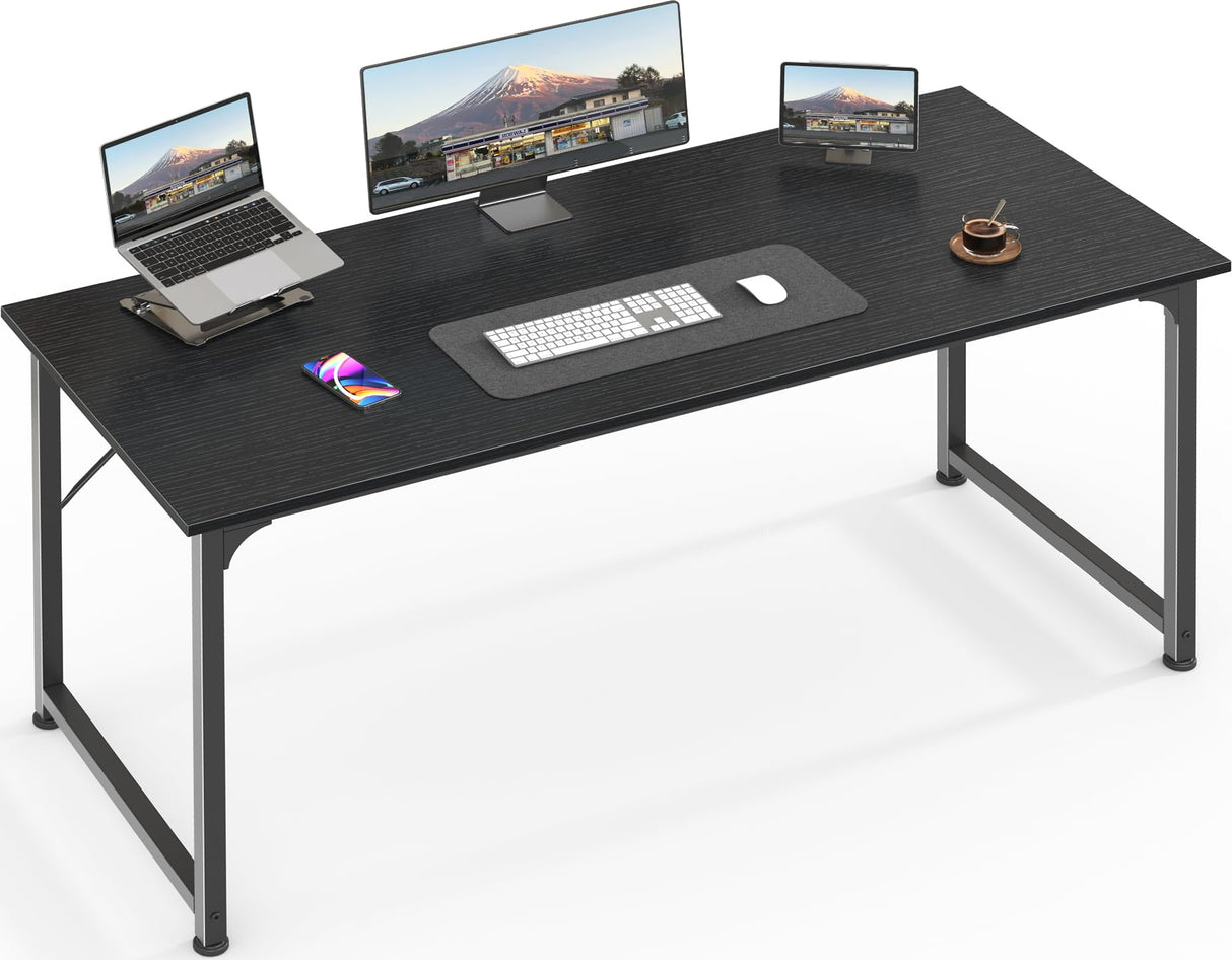 Huuger Computer Desk, 55 Inch Office Desk, Gaming Desk with Storage, Writing Desk Work Desk for Home Office, Study, Modern Simple Desk, Large Legroom, Metal Frame, Black Huuger