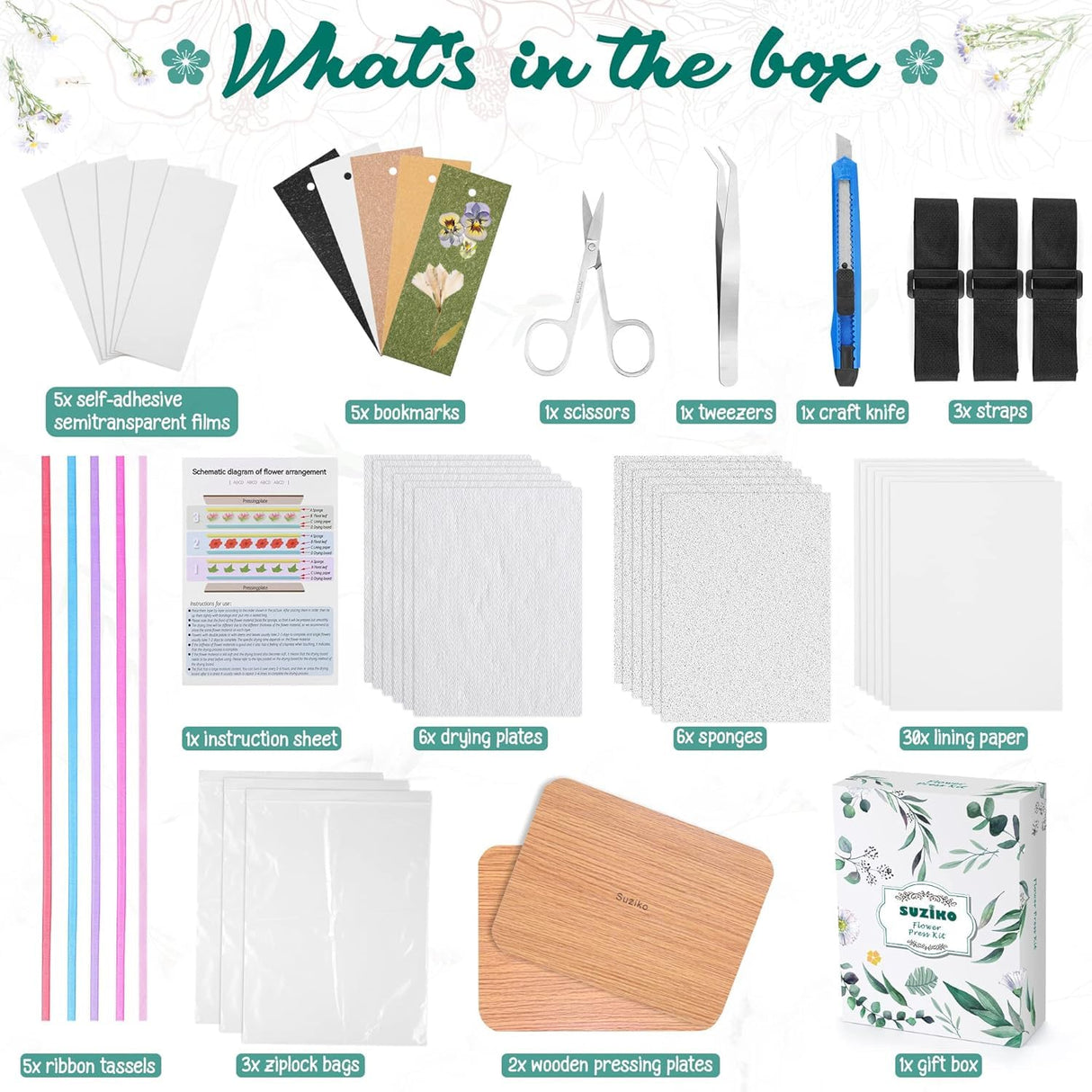 Suziko Professional Flower Press Kit 6 Layers 6.3 x 8.3 inch , Flower Pressing Kit for Adults Kids, Great Gift for Daughter Suziko