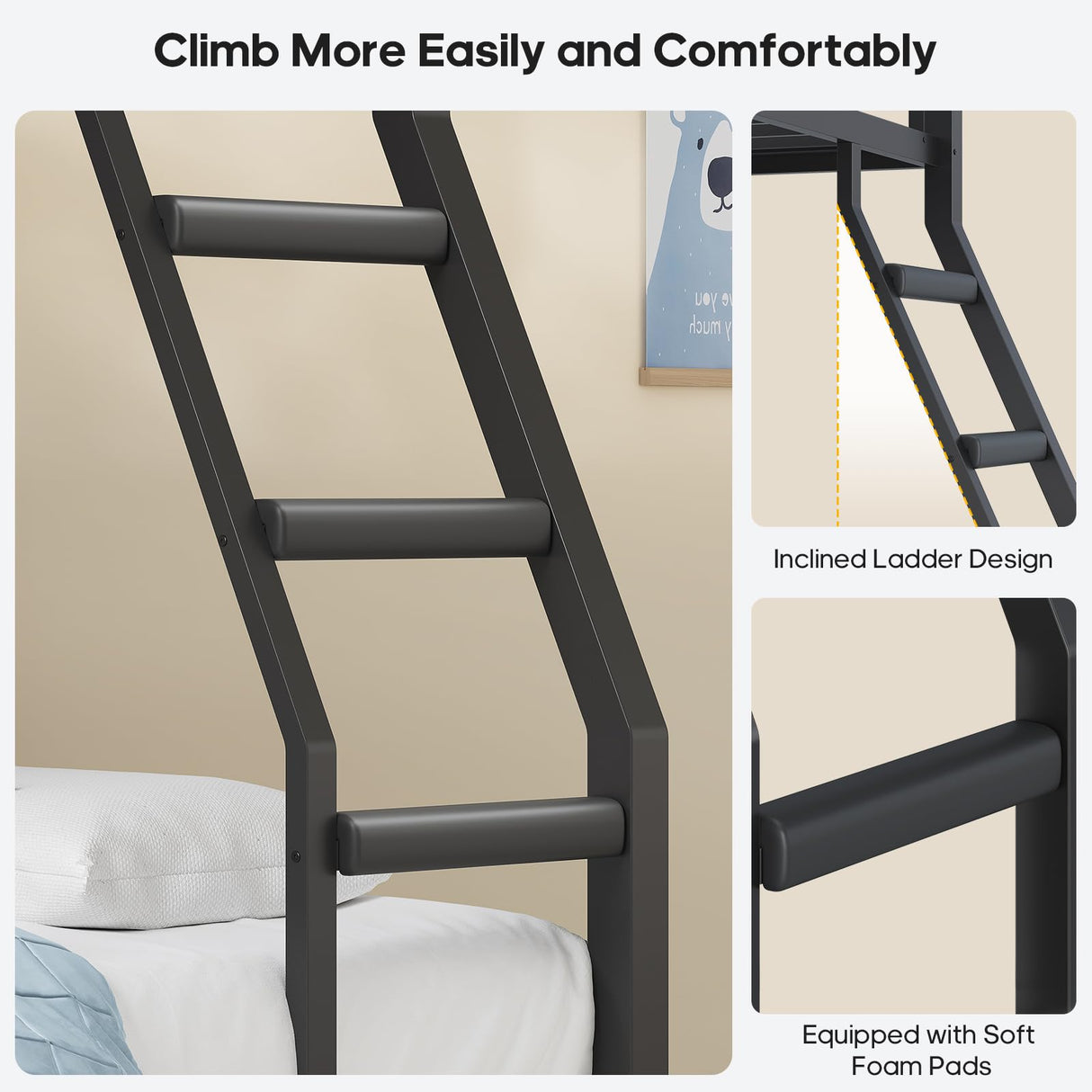 BTHFST Bunk Bed Twin Over Twin with 4 Storage Drawers & Shelves & Bedside Caddy, Twin Bunk Beds with Led Lights & Charging Station, Metal Bunk Bed with Angled Ladder & Safety Guardrail, Rustic Brown BTHFST