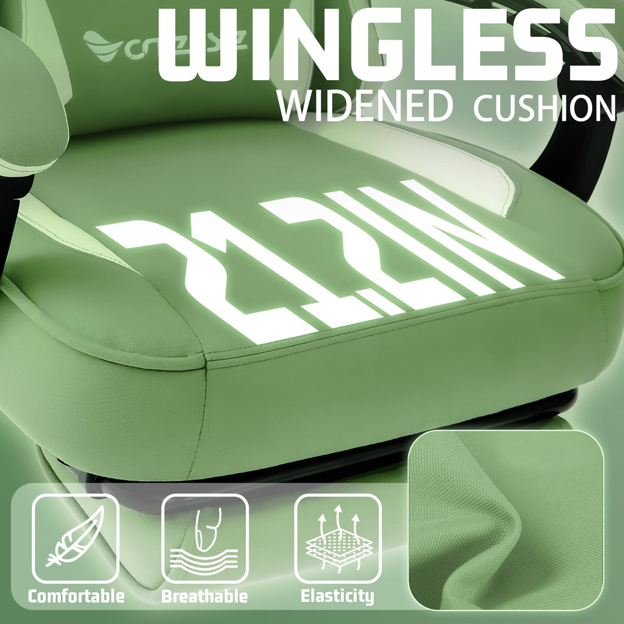 Vonesse Gaming Chair, Computer Chair Fabric with Pocket Spring Cushion, Office Chair with Footrest and Massage Lumbar Support, Reclining Gaming Chairs for Adults 250LBS (Green) Vonesse