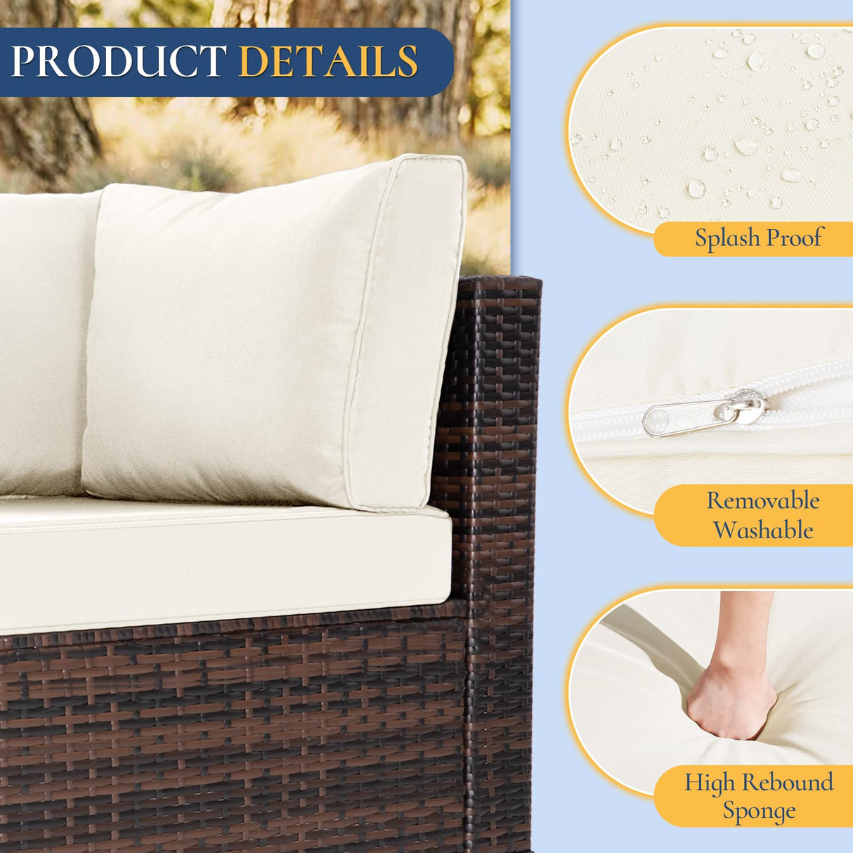 FHFO 7 Piece Outdoor Wicker Patio Furniture Set, Rattan Sectional Sofa Couch, Patio Conversation Set with Cushion & Coffee Table, for Backyard Poolside Porch Garden, Brown-Beige FHFO