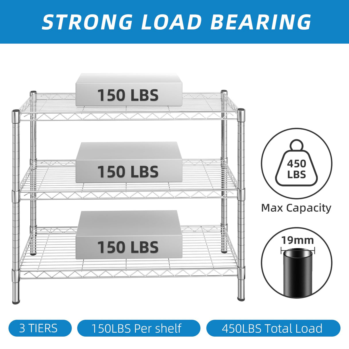 Guan River 3-Shelf Storage Shelf Adjustable Metal Shelf Wire Shelving Storage Rack Display Shelf for Office,Kitchen,Bedroom,Bathroom,Laundry,Pantry Basement,Garage(Chrome,36" L x 14" W x 30" H) Guan River