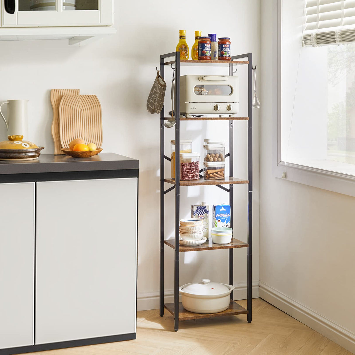 YMYNY Bookshelf, 5-Tier Ladder Shelf Organizer, Narrow Shelving Unit, Corner Storage Racks, Large Capacity Bookcase, for Home Office Living Room Balcony Bathroom, 57.7" H, Metal Frame,UHBC005H YMYNY