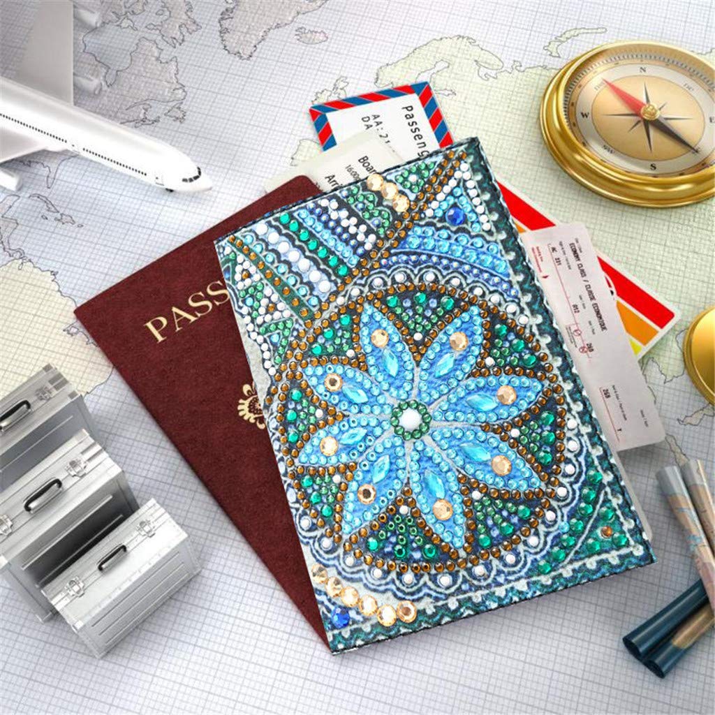 2 Pieces Diamond Painting Leather Passport Holder, DIY Special Shaped Crystal Painting Travel Passport Protective Cover for Boarding Pass, ID Card, Driver's License-20X14CM (AA085-AA220) Vocttaiy