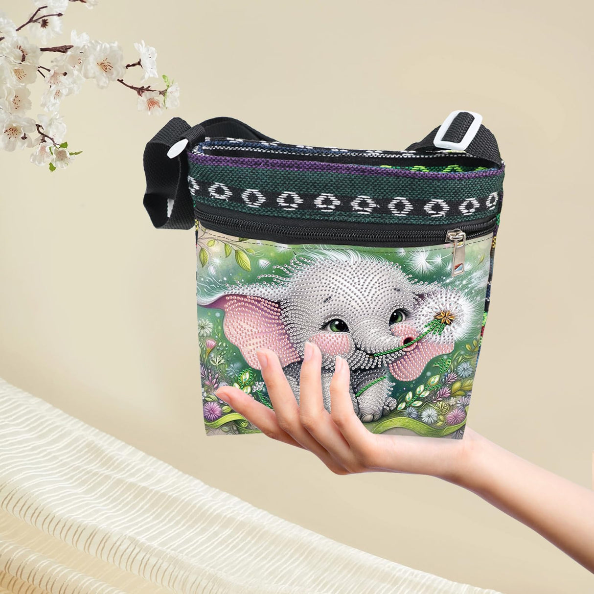 Diamond Painting Shoulder Bag, DIY 5D Elephant and dandelion Pattern Diamond Art Artificial Crystal Special Shape Crystal Artificial Partial Mosaic Crafts Adjustable shoulder strap Shoulder Bag MVVMTOP