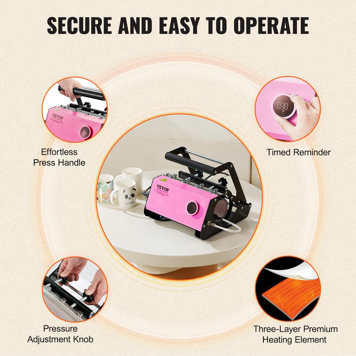 VEVOR Pro Tumbler Heat Press Machine - Mug Heat Press Heat Up Fast & Even, Professional Blanks Tumbler Press High-Security for 11-30oz Sublimation Tumblers, Cups, Glasses and Mugs, Light Pink VEVOR