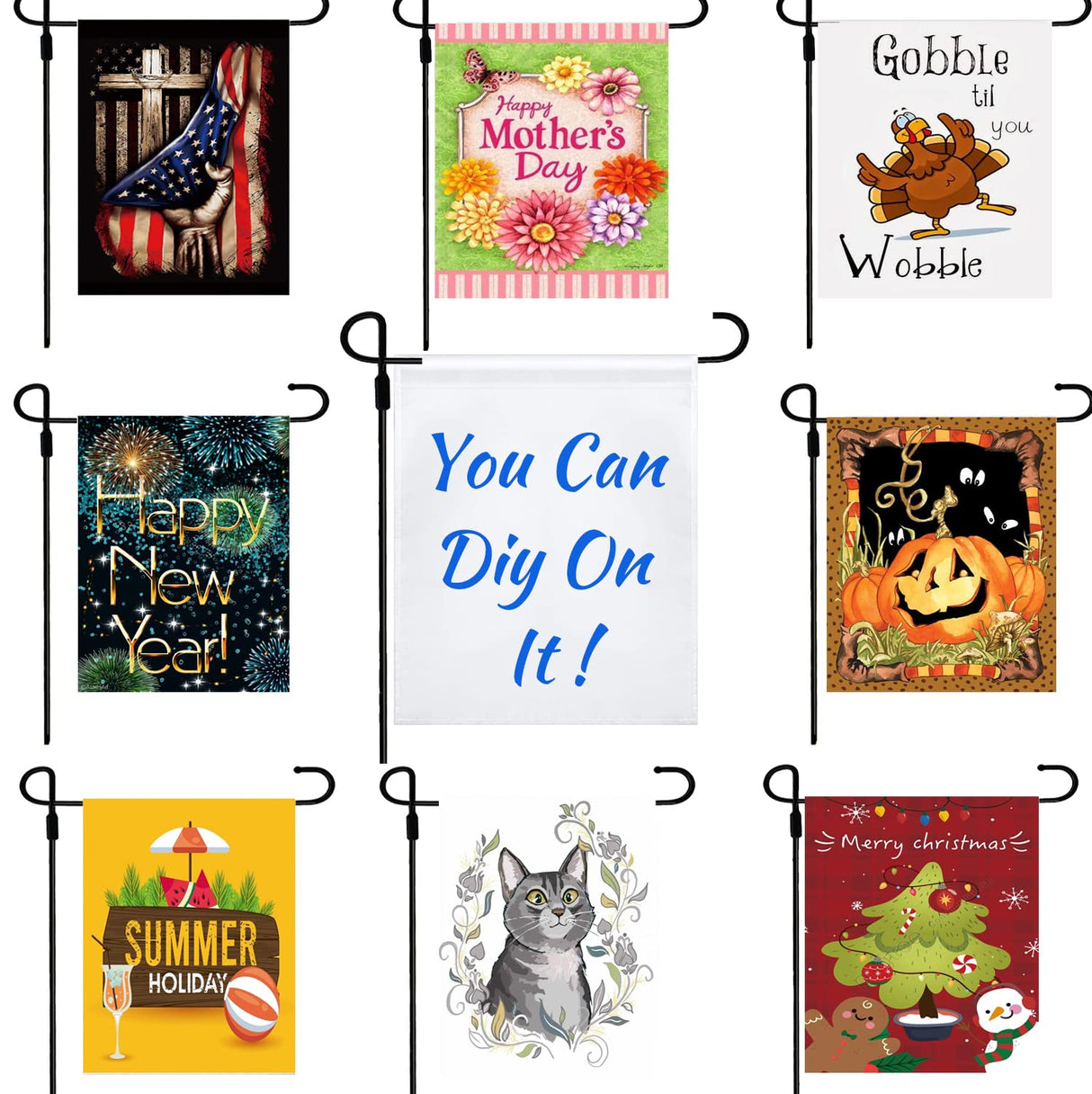 Sublimation Blanks Garden Flags Set of 13,DIY Lawn Garden Flag Polyester Banners 12 x 18 Inches Blank Yard Flags,Polyester Blank Flags for Heat Press for Indoor Outdoor Garden Decoration CDLong