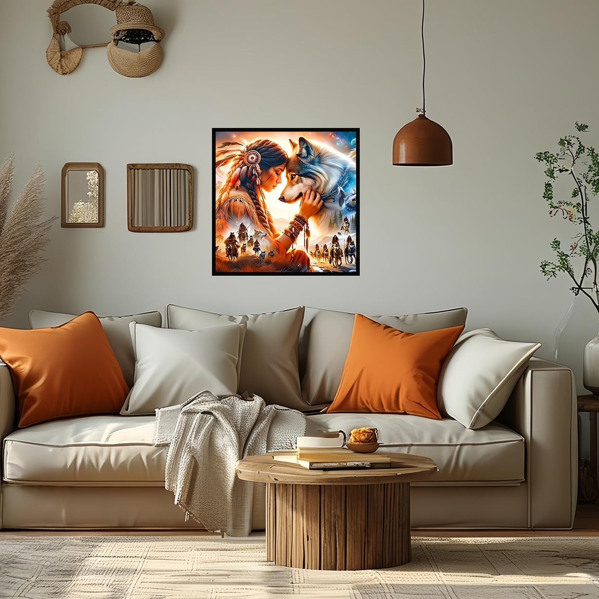 CHWGLFGG 5D Diamond Art Kits for Adults Beginners, Indian Woman and Wolf Diamond Painting Kits, DIY Full Round Drill Paint by Diamonds Dot Gem Art for Adults, Home Wall Decor 13.7X 13.7 Inch CHWGLFGG