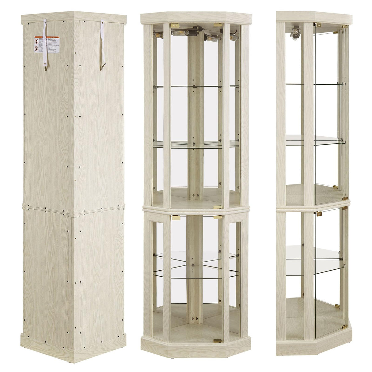 Lighted Corner Display Curio Cabinet Wooden Shelving Unit with Tempered Glass Door, Bar and Liquor Storage Area with 4 Shelves, Wine Cabinet CQSXDA