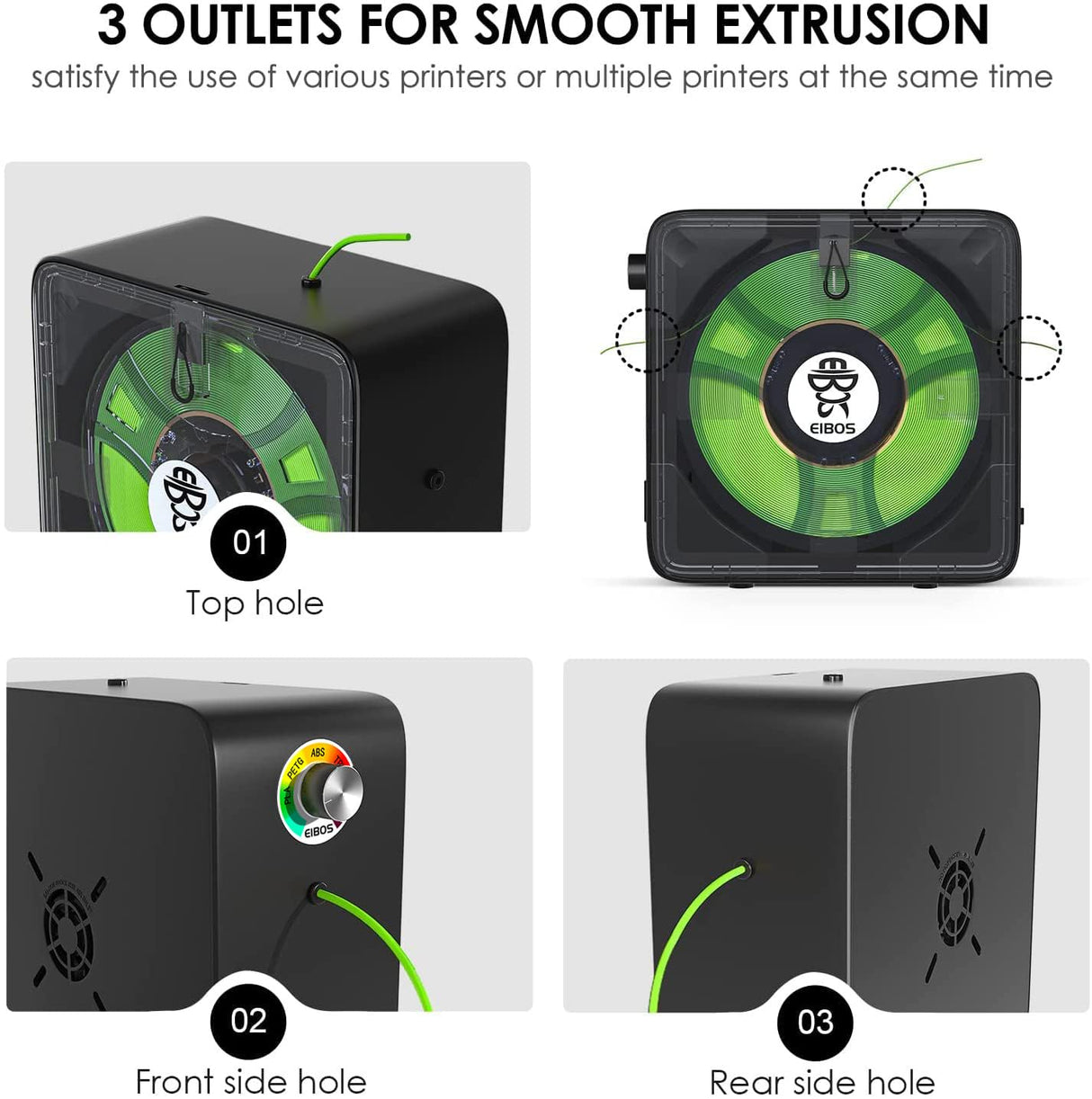 【EIBOS Official】 3D Printer Filament Dryer Easdry, 3D Printer Filament Dry Box with Fan, Adjustable Temperature, Humidity Control & Spool Holder, Compatible with 1.75mm 2.85mm 3.00mm Nylon, PLA, TPU EIBOS