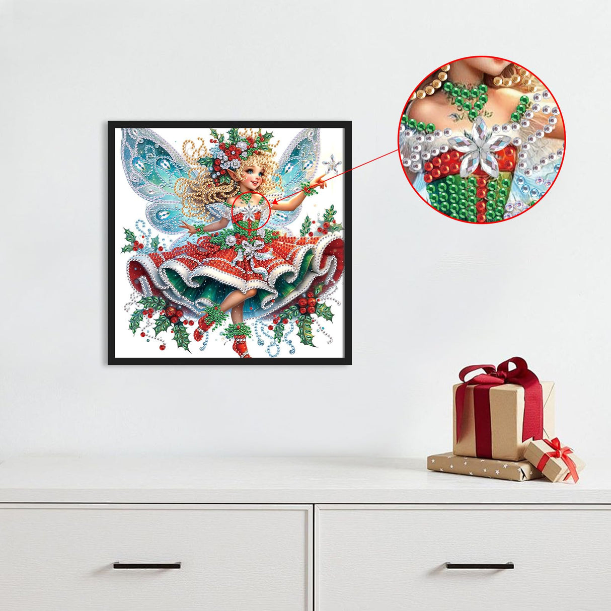 Diamond Art Painting Kit for Adults, 5D Special Shape Diamond Art Kits for Beginners, Crystal Rhinestones Diamond Painting for Home Wall Christmas Decoration Gift 12×12 inch, Christmas Butterfly Fairy AiYuanzsh