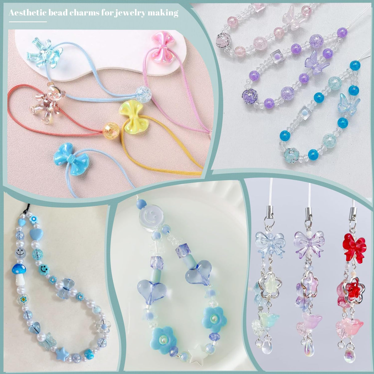 180-240PCS Assorted Acrylic Beads For Bracelet Making, Flower Bow Butterfly Candy Star Heart GummyBear Kawaii Aesthetic Bracelet Charms,Cute Beads For Jewelry Making DIY Necklace Keychain Phone Charms TINKRSTUFF