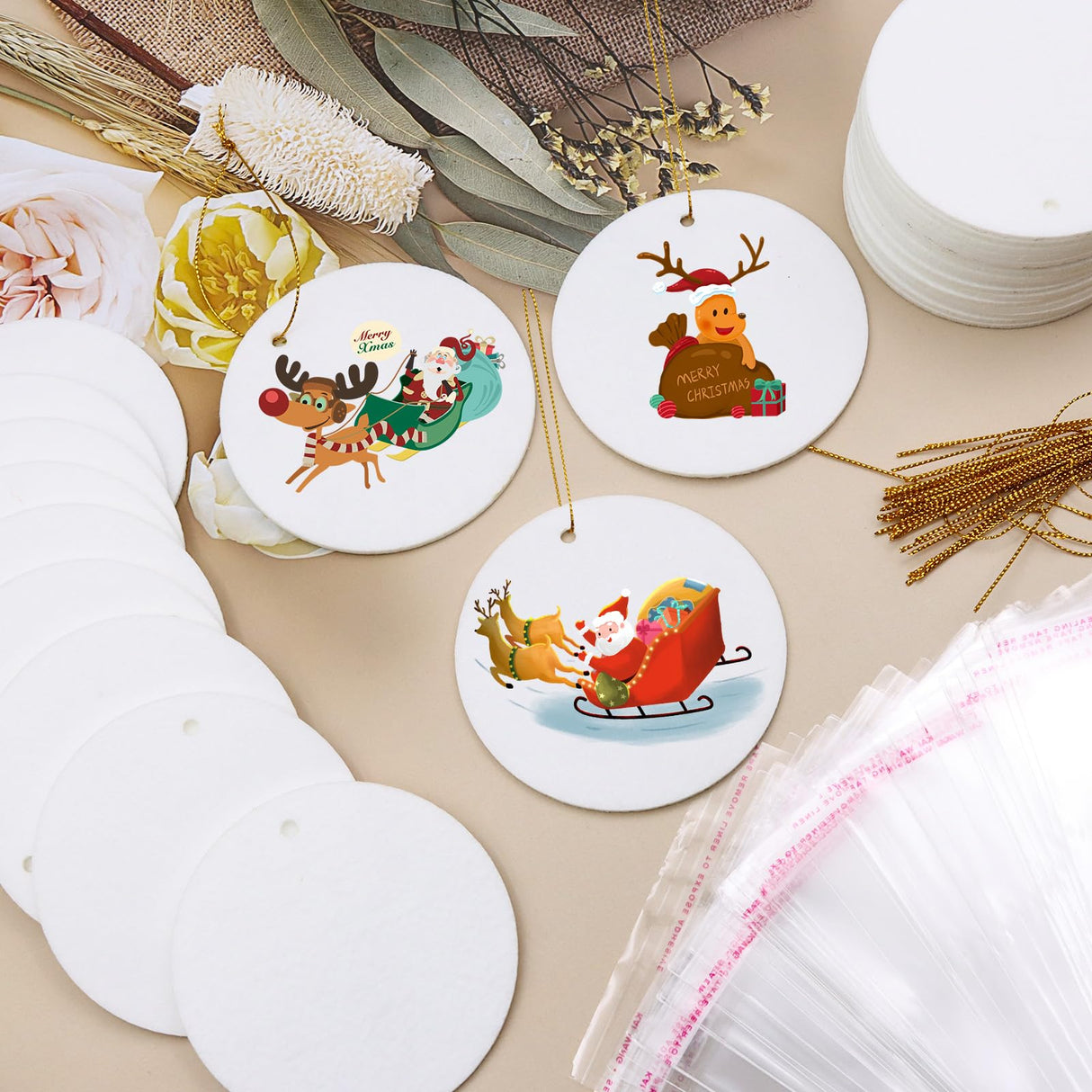 ZOCONE 60 Pcs Sublimation Ornament Blanks,Sublimation Christmas Ornament Blanks,DIY Christmas Ornaments for Christmas Decoration ZOCONE