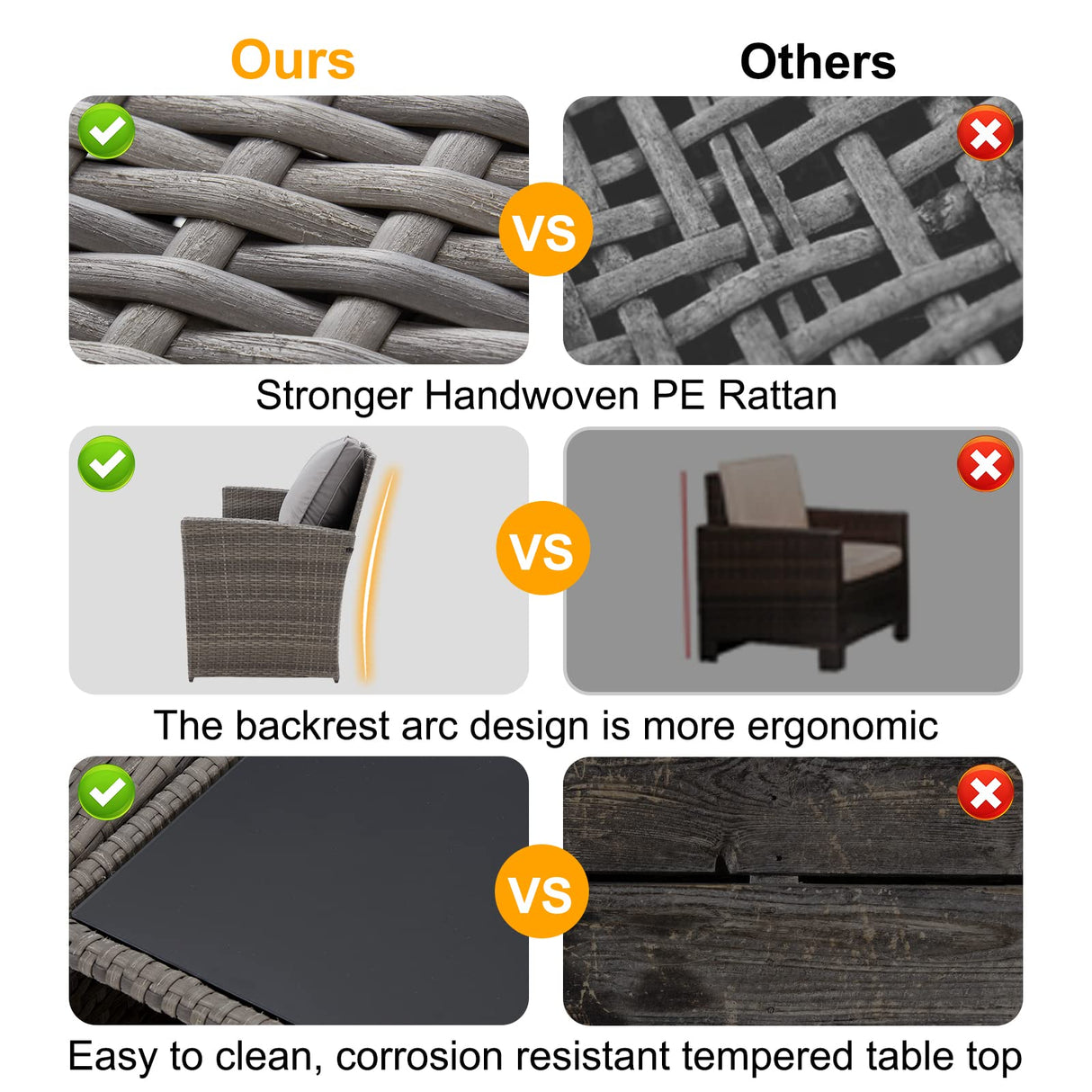 GYUTEI 6 Piece Patio Furniture Set, Outdoor Sectional Conversation Rattan Sofa Set with Ottoman and Outdoor Storage Table for Garden, Porch, Backyard (Dark Gray) GYUTEI