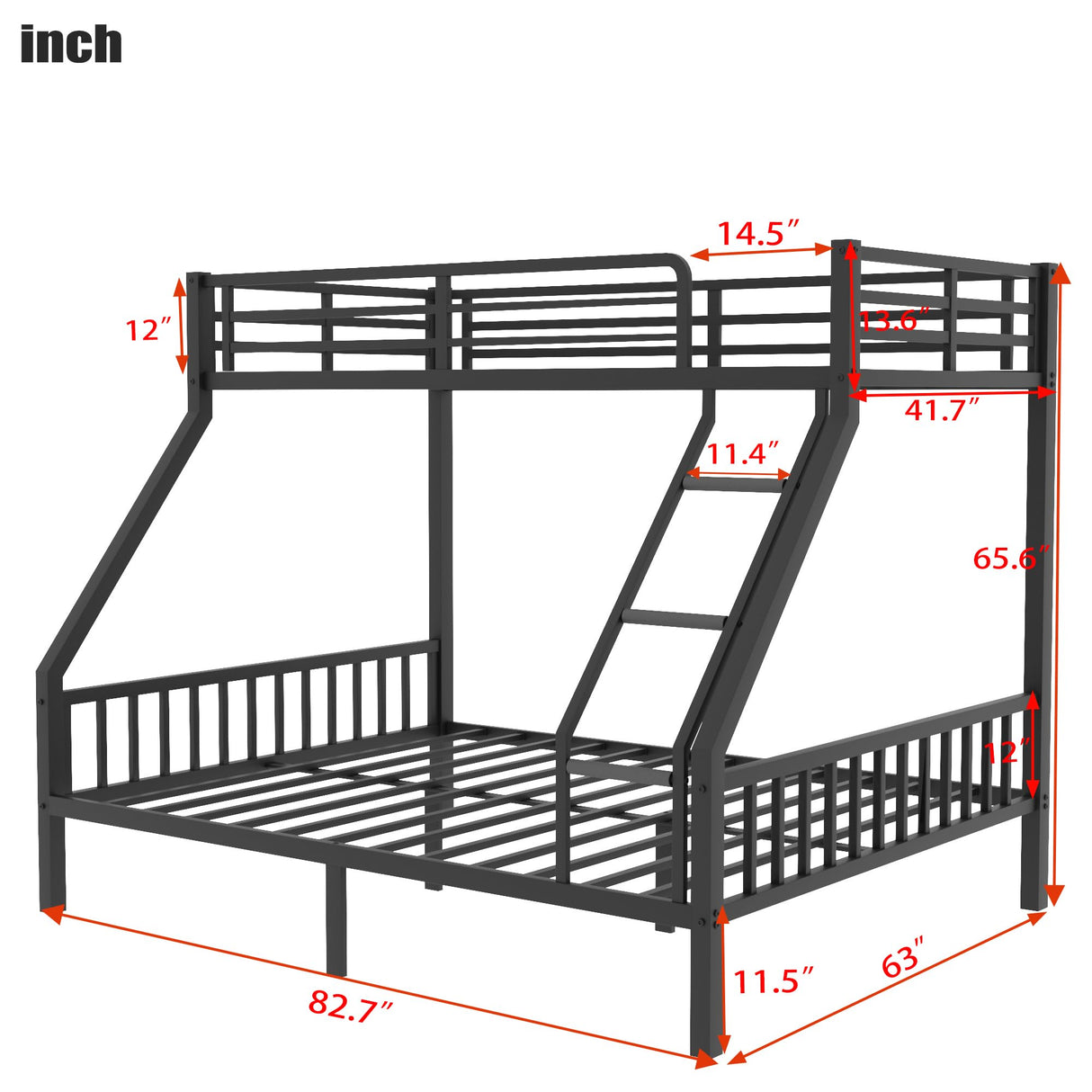 Ball & Cast Twin XL Over Queen Metal Bunk Bed,Heavy Duty Metal Bed Frame with Ladder and Full-Length Guardrails for Kids,Teens,Adults,Slats Support,Noise Free,No Box Spring Needed, Black Ball & Cast